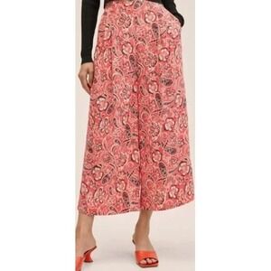 MNG Mango Coral Paisley Floral Wide Leg Pants Womens Size Medium Boho Culottes